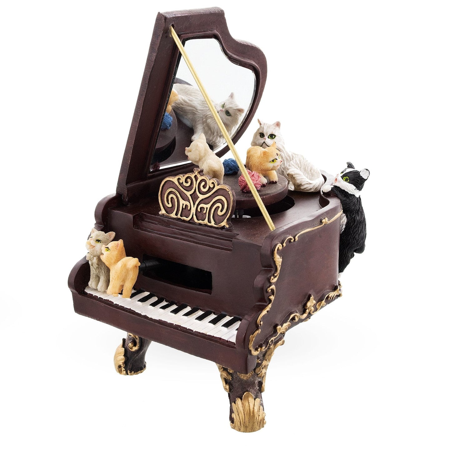 Purrfect Piano Serenade: Animated Musical Figurine with Cats Playing