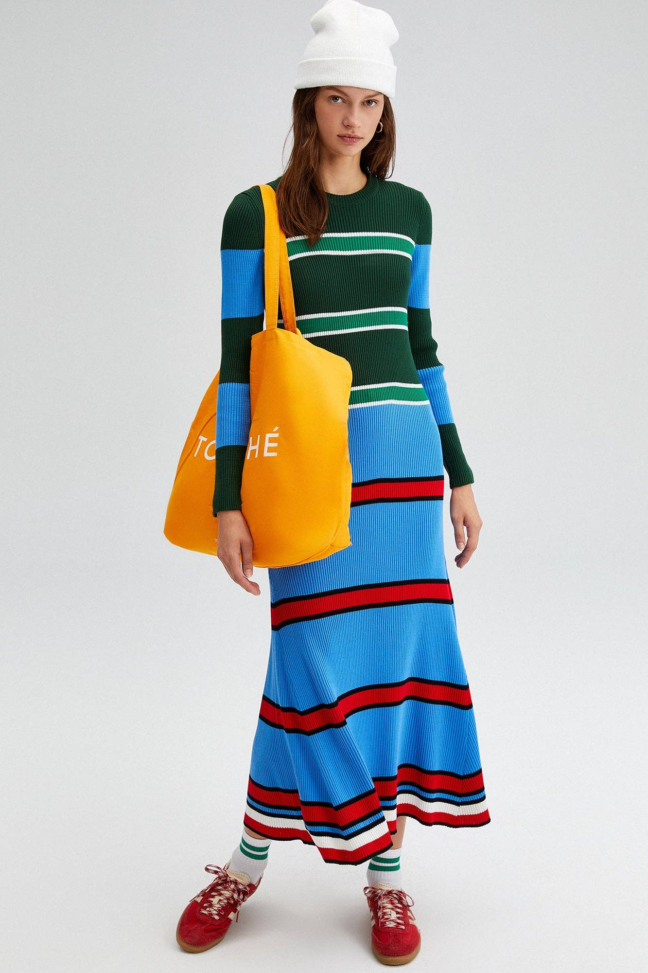 MULTICOLORED STRIPED KNIT DRESS