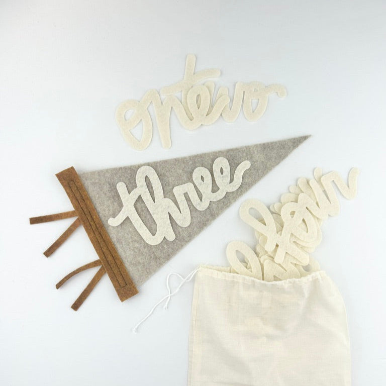 Monthly Milestone Pennant // beige with chestnut, cursive numbers