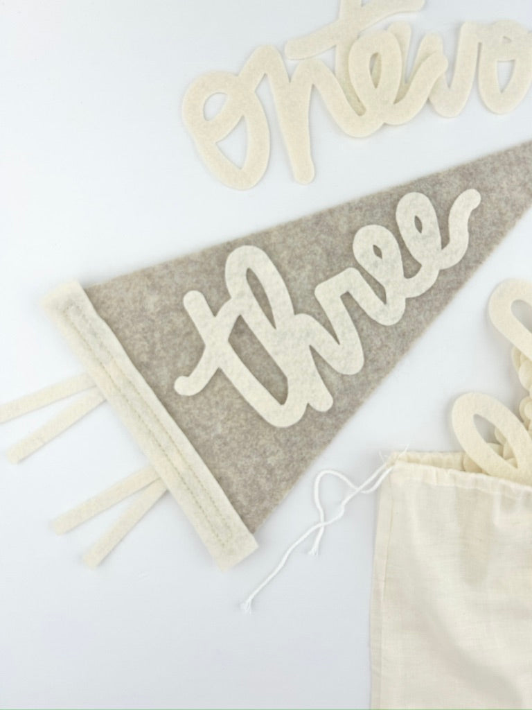 Monthly Milestone Pennant // beige with cream, cursive numbers