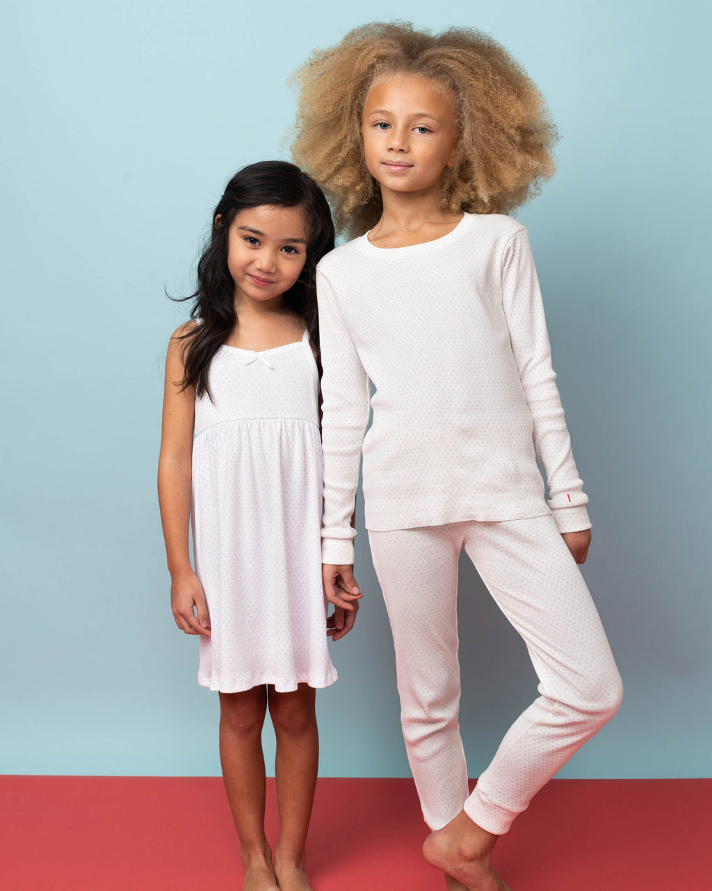 The Organic Rib Dress [Blue Tiny Hearts on Cream]