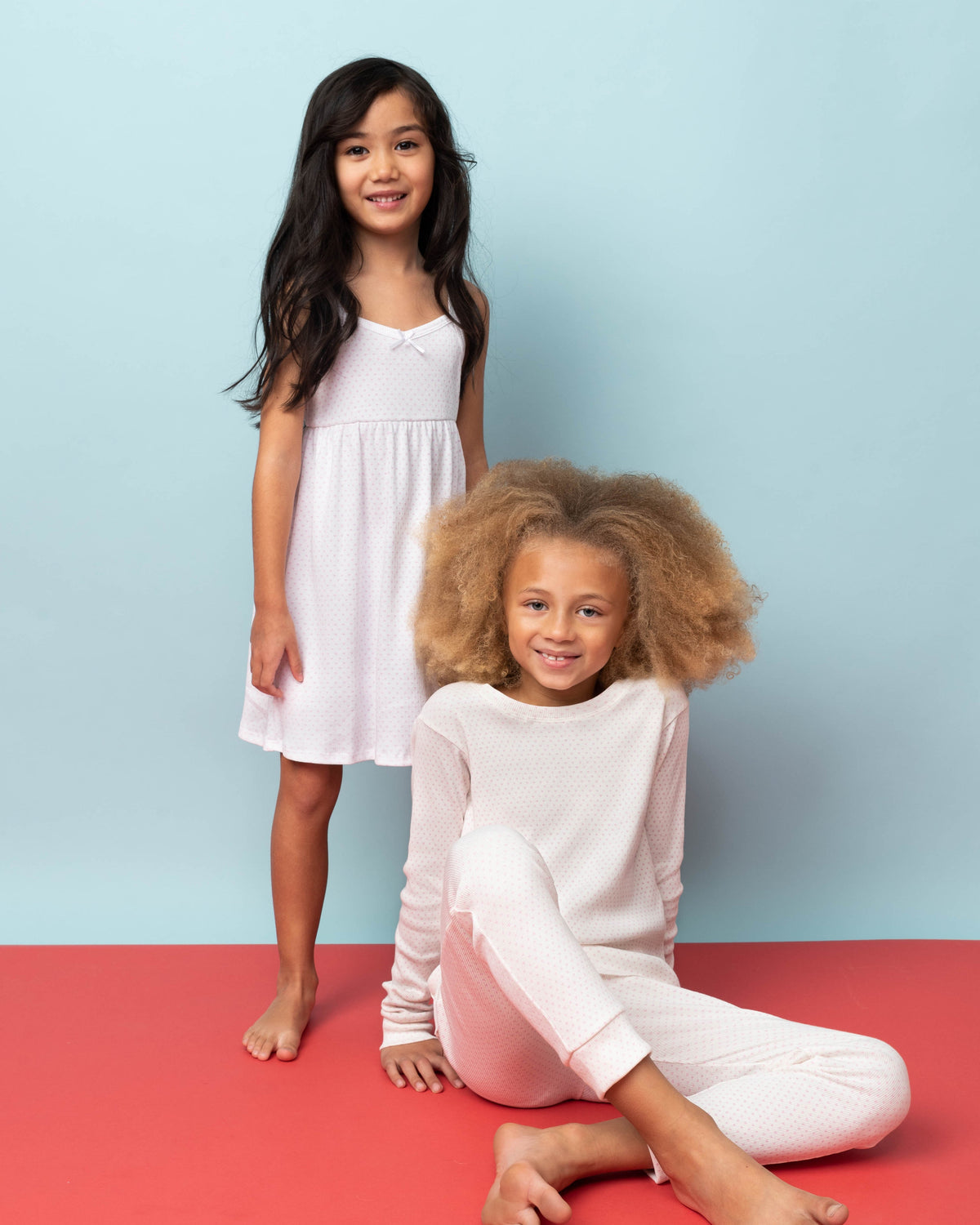 The Organic Rib Dress [Blue Tiny Hearts on Cream]