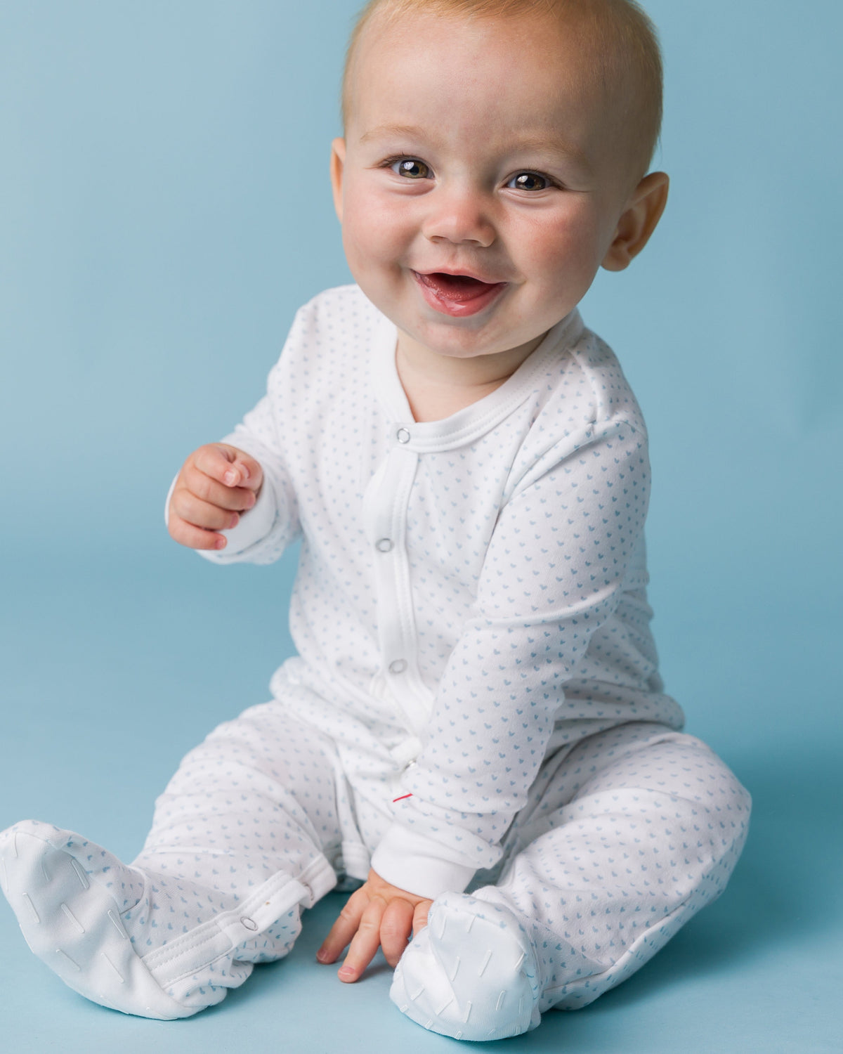 The Organic Snap Footie [Blue Tiny Hearts]