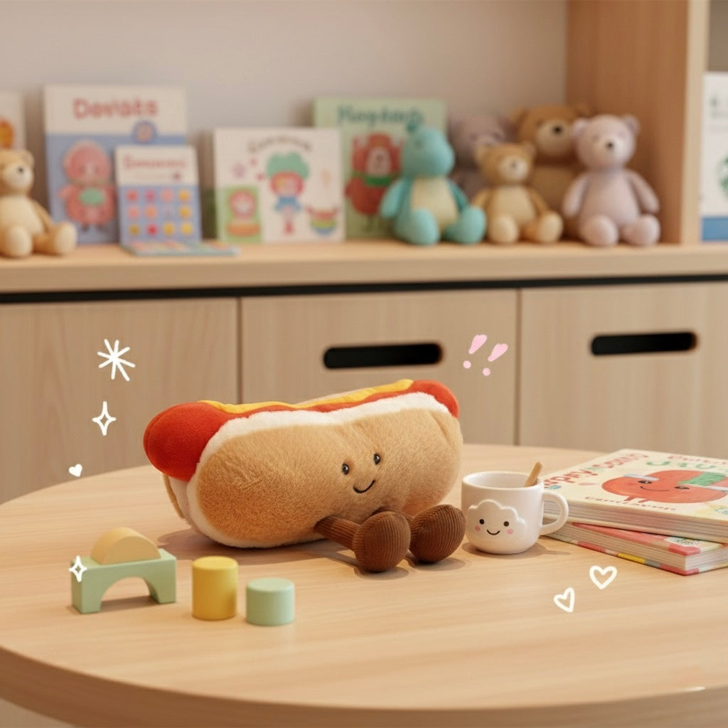 Hot Dog Plush Toy with Cute Dangly Feet  – Kawaii Soft Toy for Kids & Adults
