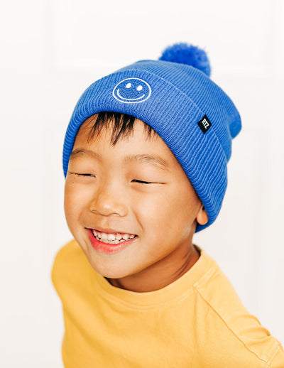 Cobalt Smiley Pom Pom Hat