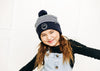 Blue & White Stripe Smiley Pom Pom Hat