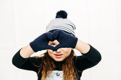 Blue & White Stripe Smiley Pom Pom Hat