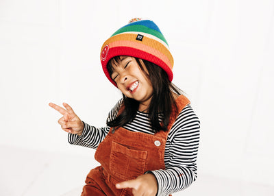 Bright Stripe Smiley Pom Pom Hat