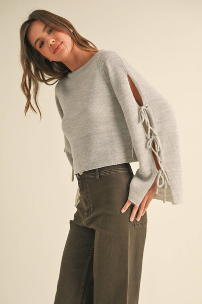 RIBBON TIE ON SLEEVES SWEATER