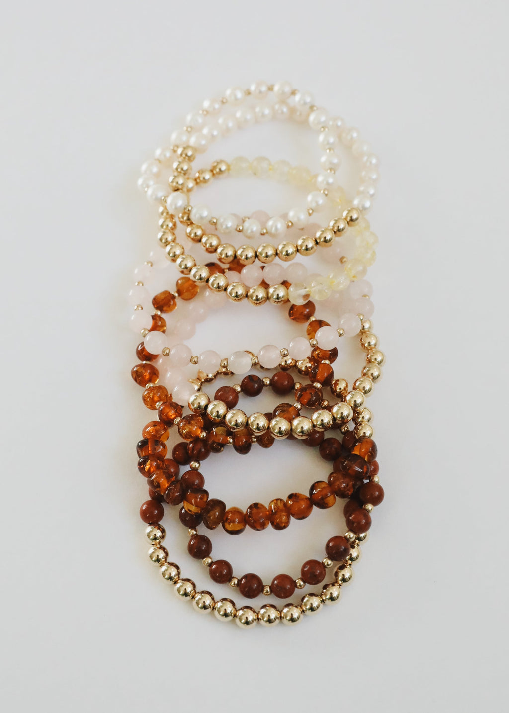 Pearl : 14k Gold Filled Sun + Moon || Stretch Bracelets