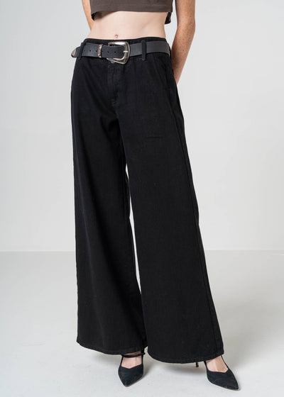 Athena Full Length Wide Leg Jeans - Black Over Dye