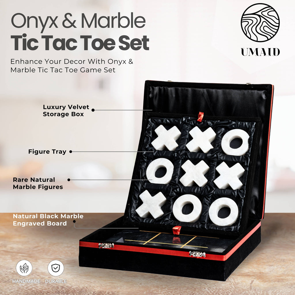 Marble Tic Tac Toe Game: Black & White