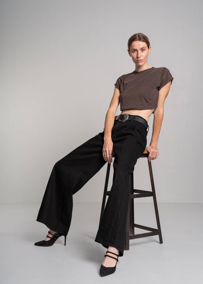 Athena Full Length Wide Leg Jeans - Black Over Dye