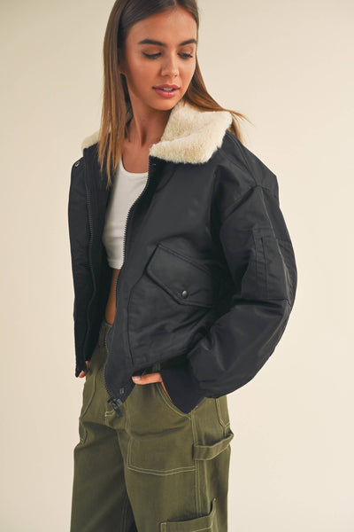 FUR COLLARED BOMBER JACKET