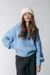 Yfke Knitwear Zip Pullover: Soft blue