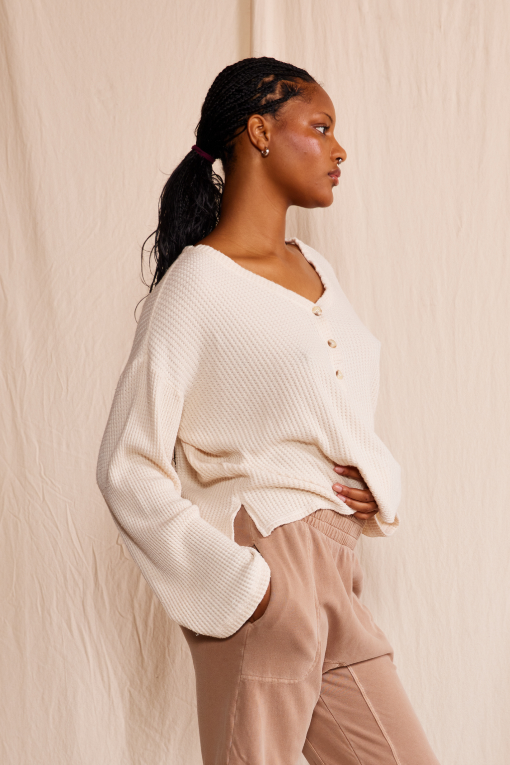 Henley Waffle Top