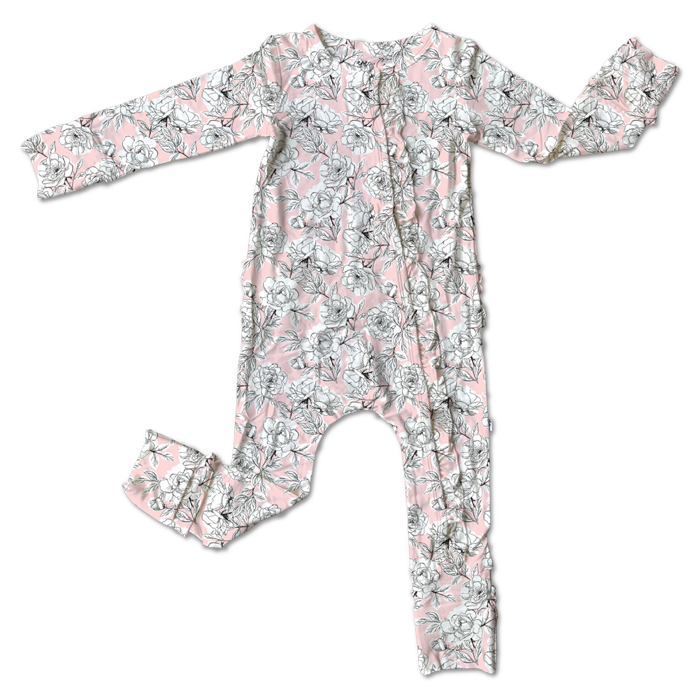 Allie Floral Bamboo Ruffle Convertible Snap Footie