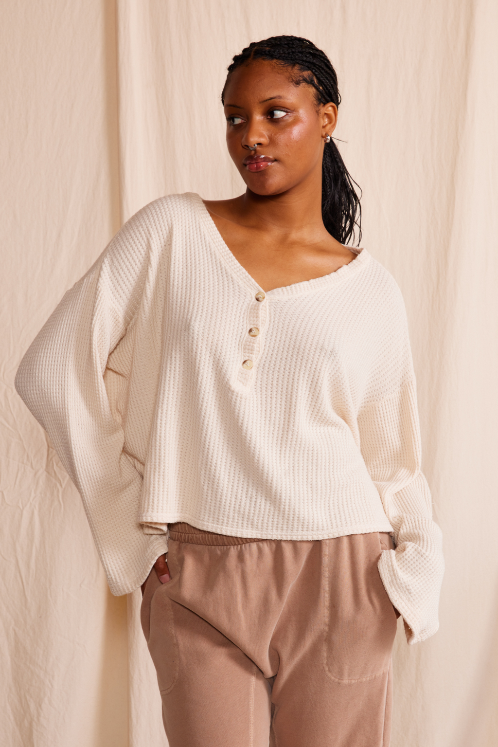 Henley Waffle Top