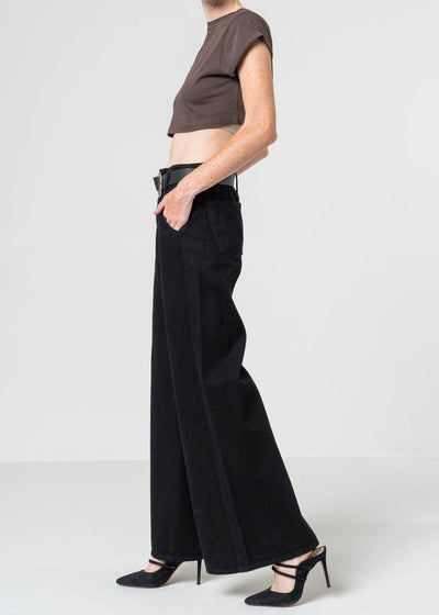 Athena Full Length Wide Leg Jeans - Black Over Dye