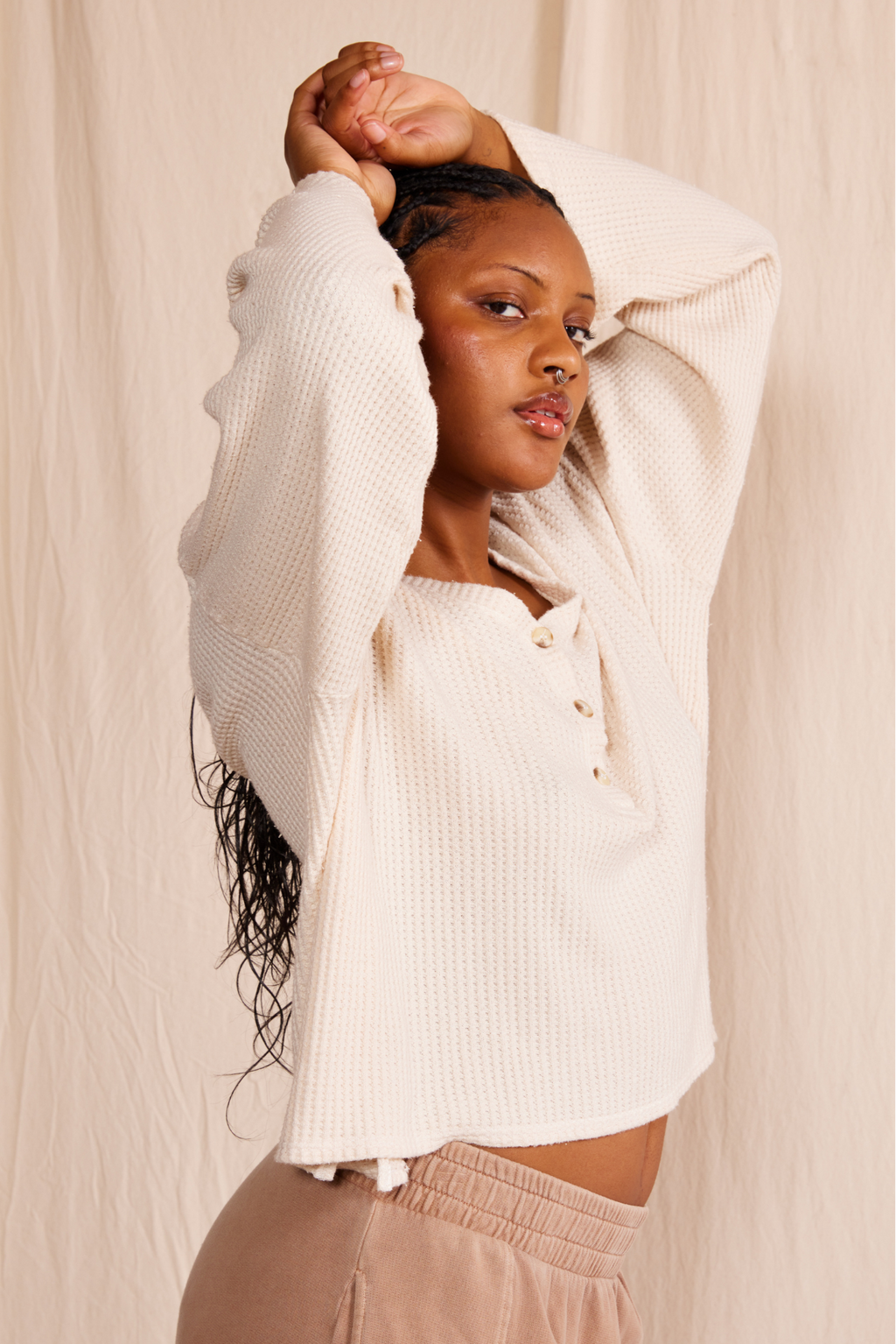 Henley Waffle Top