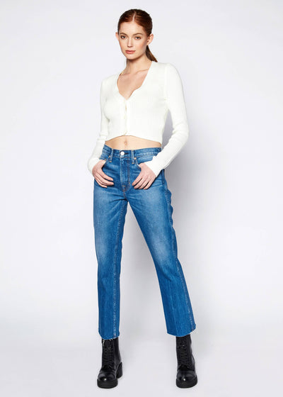 Farrah Mid Rise Kick Flare Jeans - Cut-Off Hem