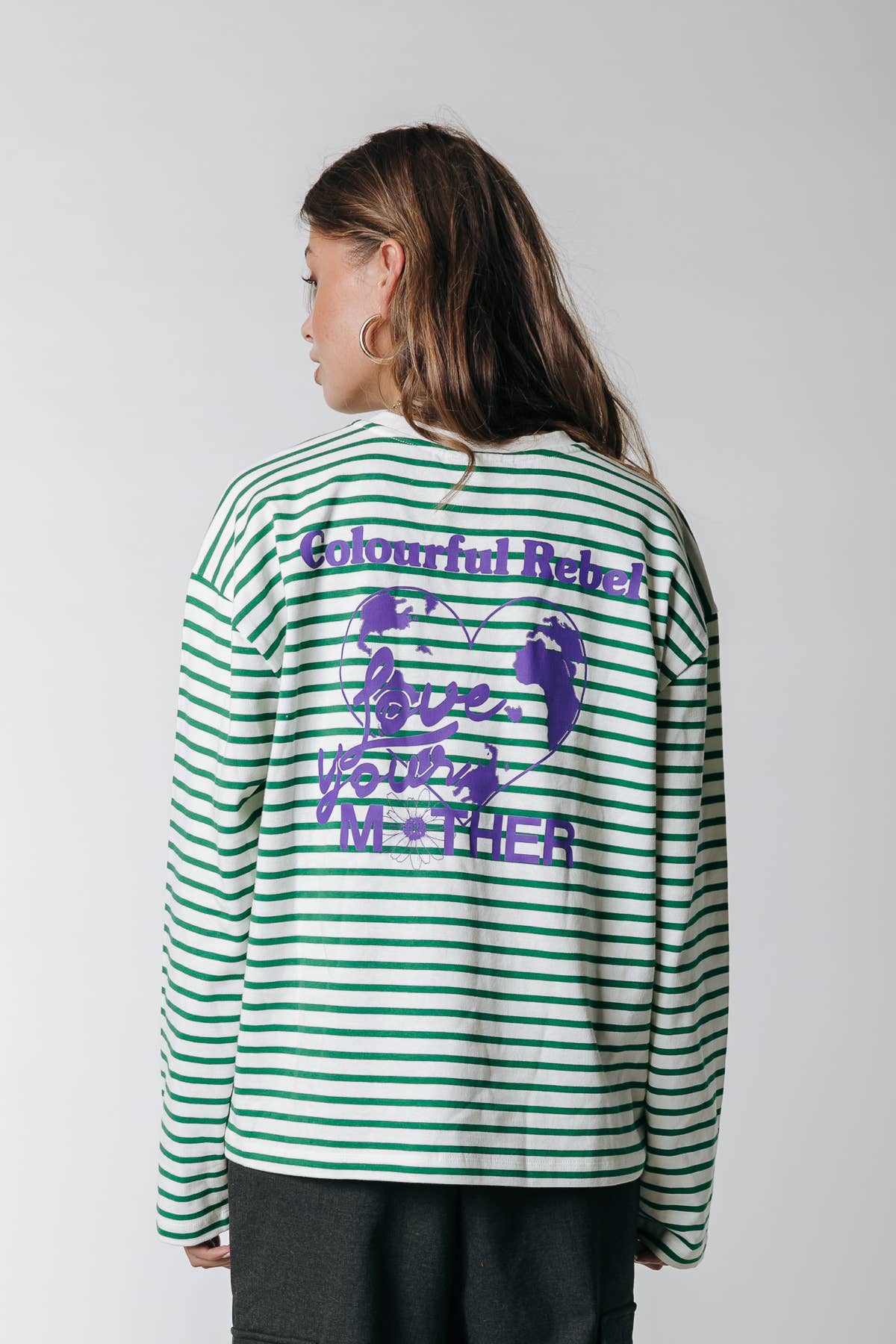 Mother Earth Stripe Longsleeve Tee: Off white