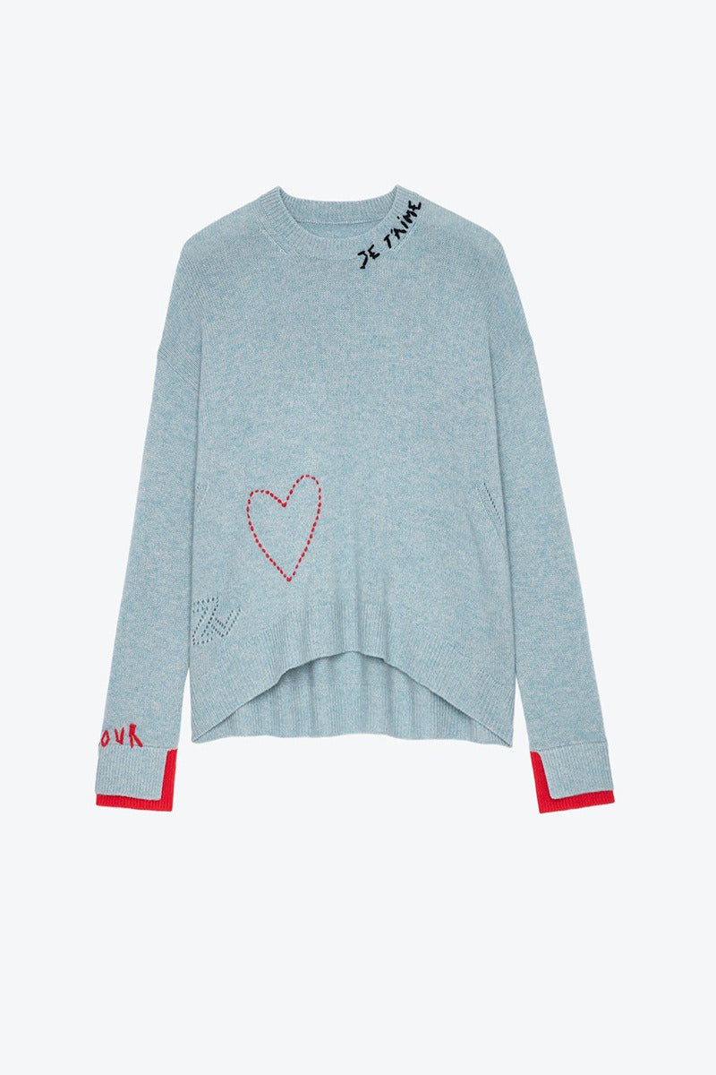 Letter Love Embroidered Embroidered Handmade Hooked Cashmere Knitted Sweater Female