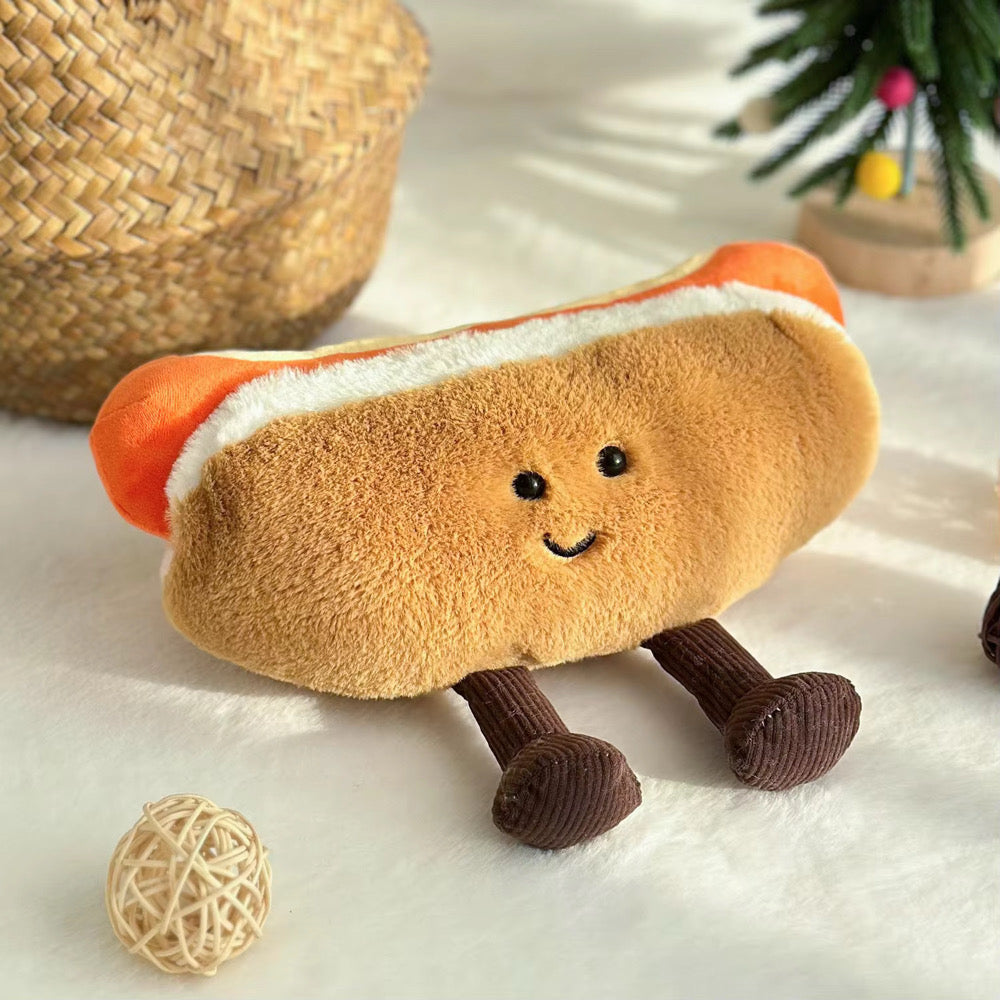Hot Dog Plush Toy with Cute Dangly Feet  – Kawaii Soft Toy for Kids & Adults