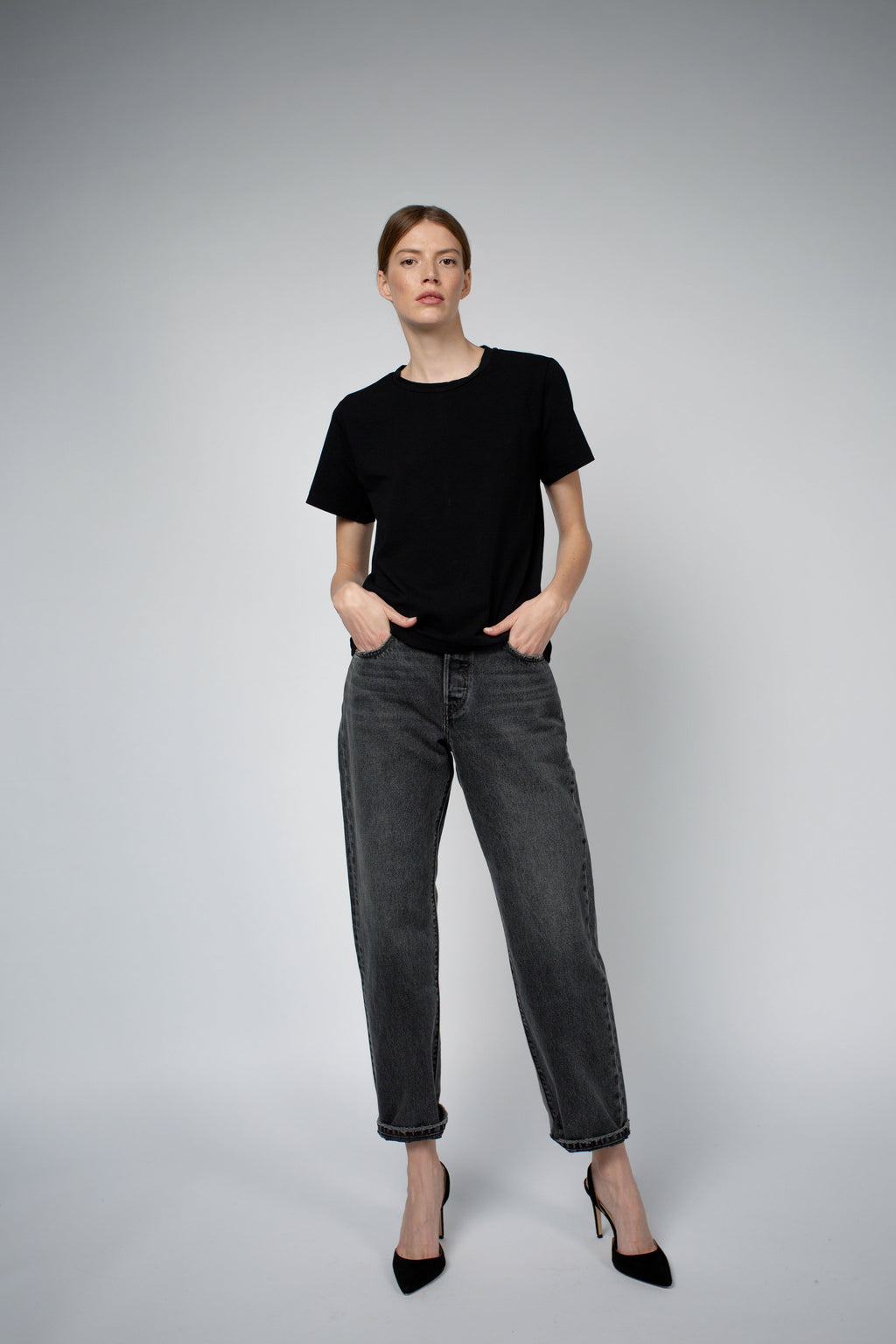 ADRY ORGANIC COTTON CREW NECK T-SHIRT IN BLACK