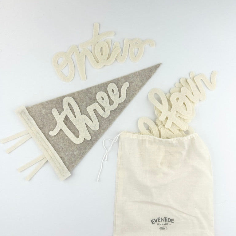 Monthly Milestone Pennant // beige with cream, cursive numbers
