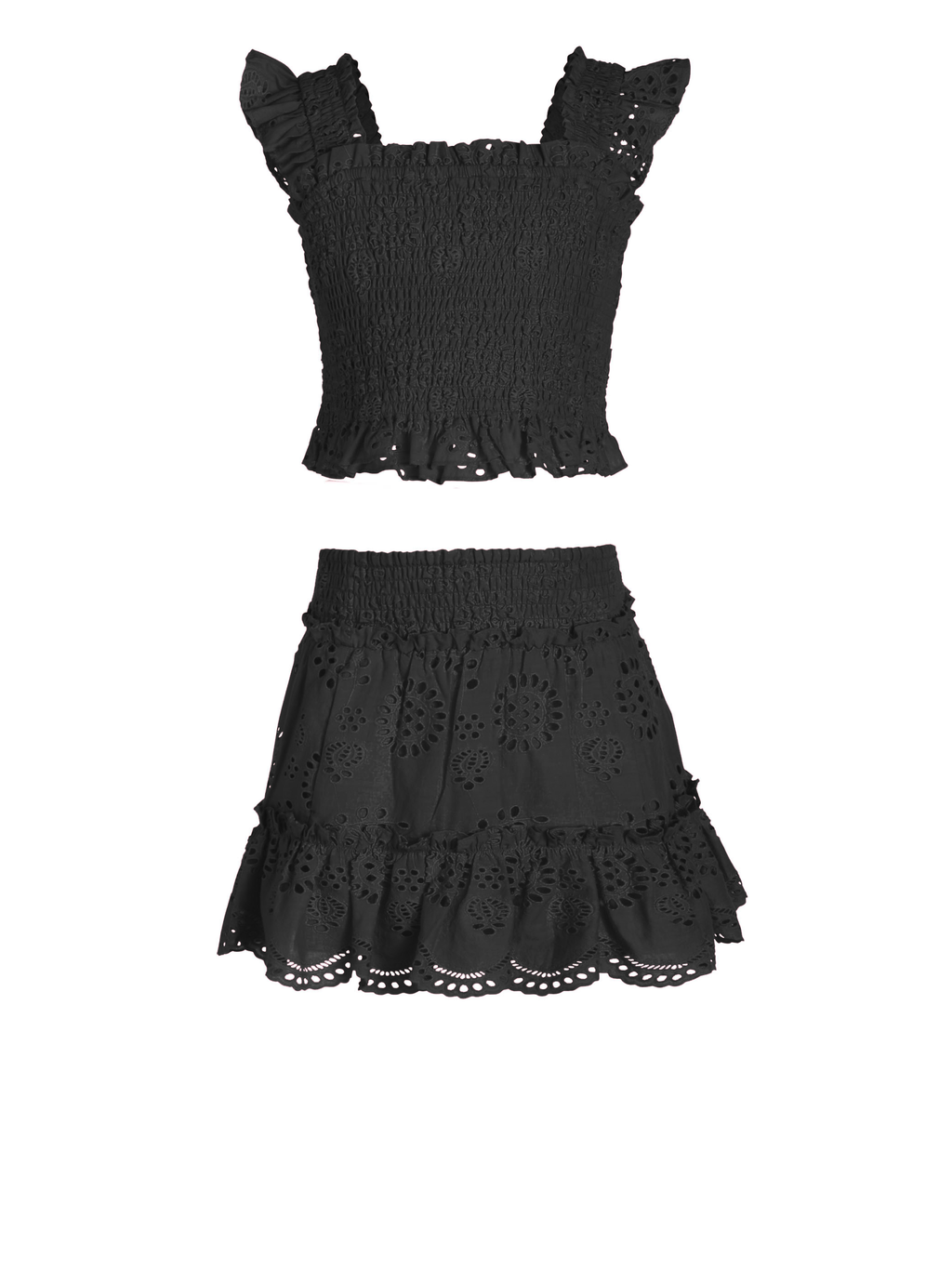 Girls Kayla Skirt Set In Black Eyelet