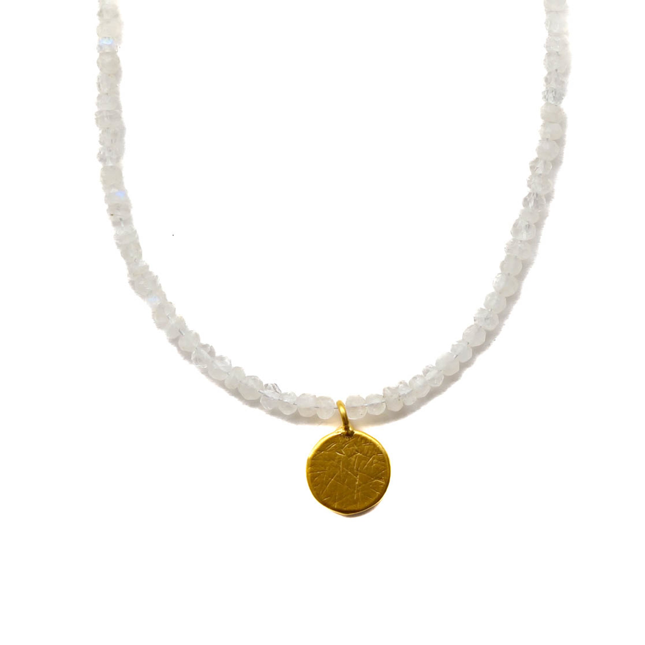 Moonstone and Gold Pendant Beaded Necklace