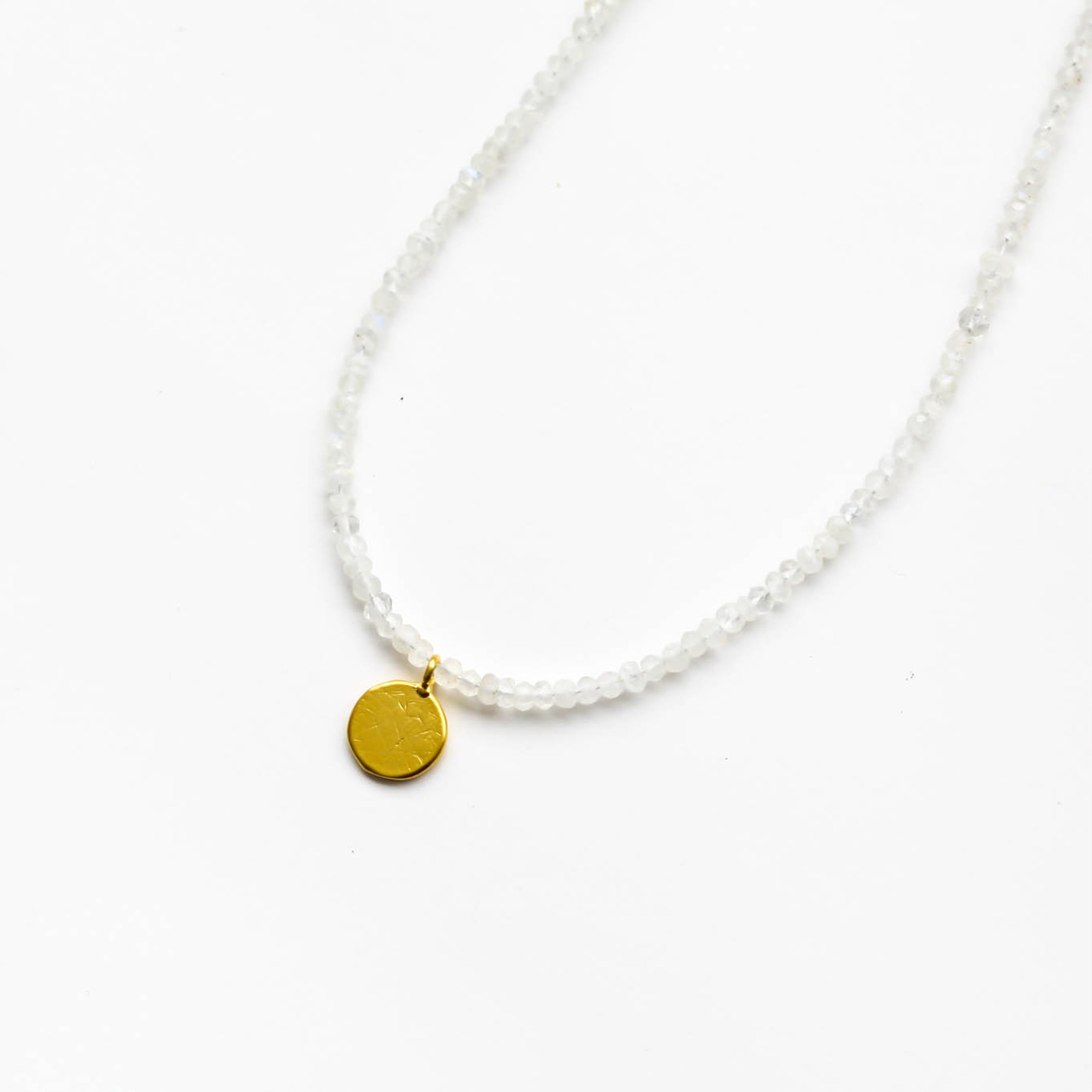 Moonstone and Gold Pendant Beaded Necklace