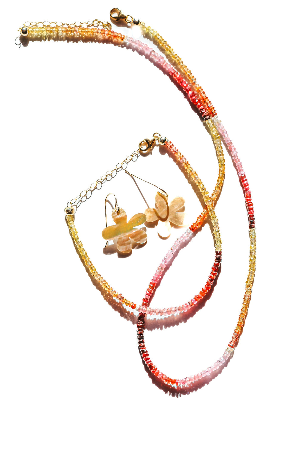 Yellow and Pink Sapphire Gemstone Beaded Necklace