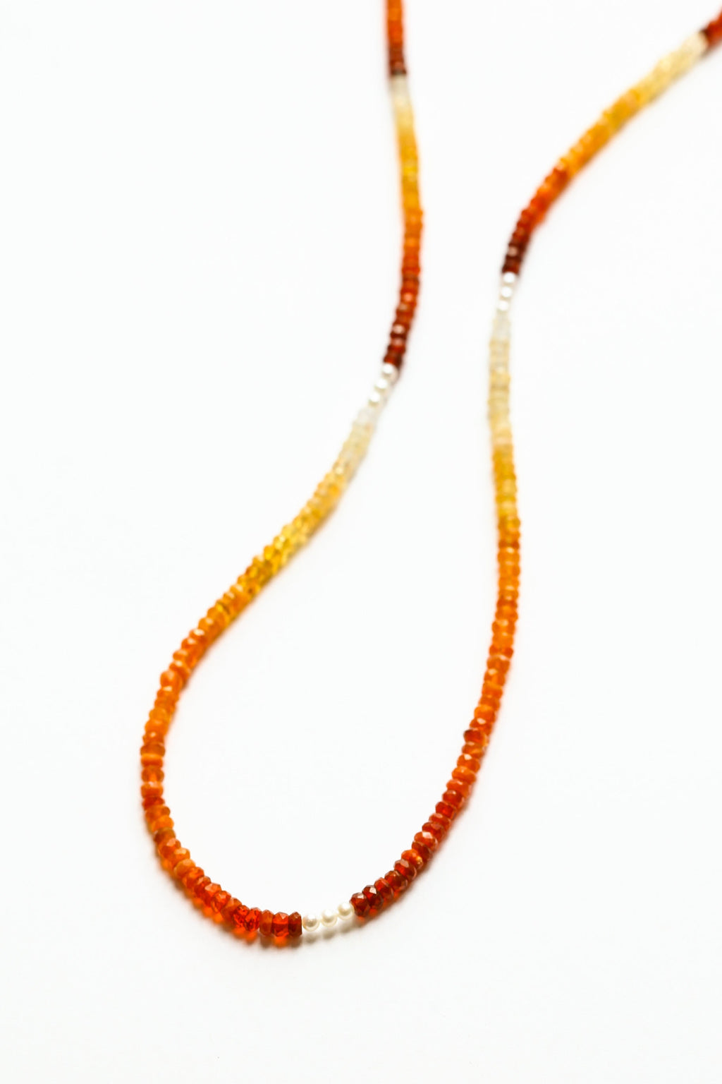Mexican Fire Opal and Pearl Beaded Necklace- Moon Cycle