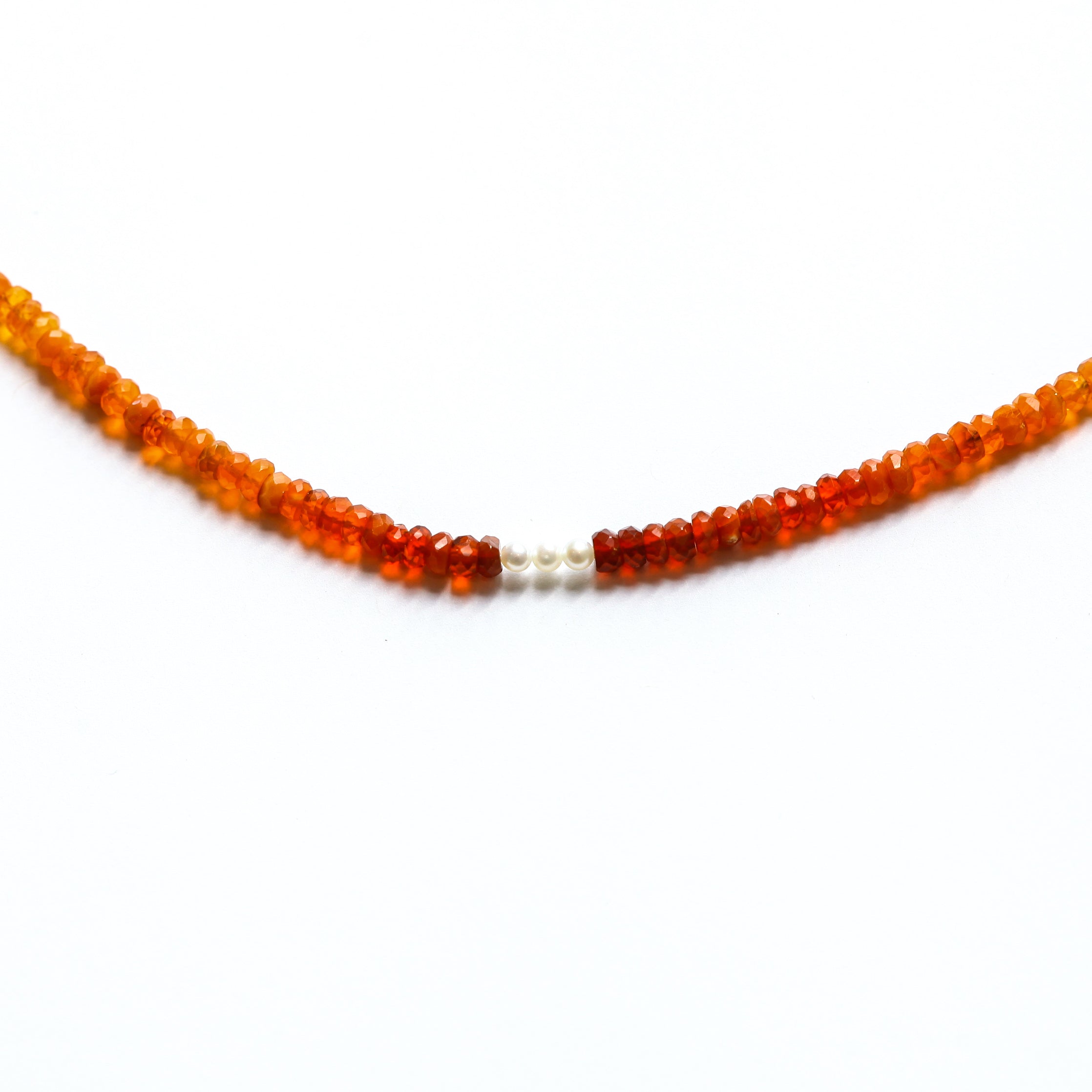 Mexican Fire Opal and Pearl Beaded Necklace- Moon Cycle