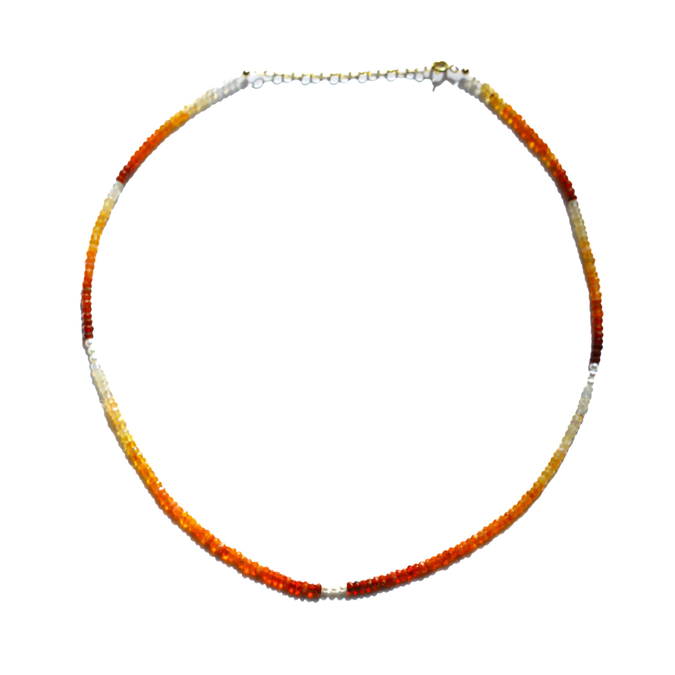 Mexican Fire Opal and Pearl Beaded Necklace- Moon Cycle