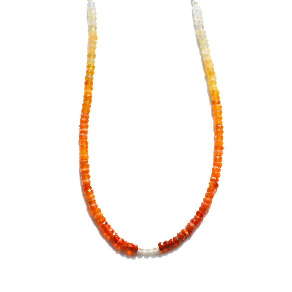 Mexican Fire Opal and Pearl Beaded Necklace- Moon Cycle