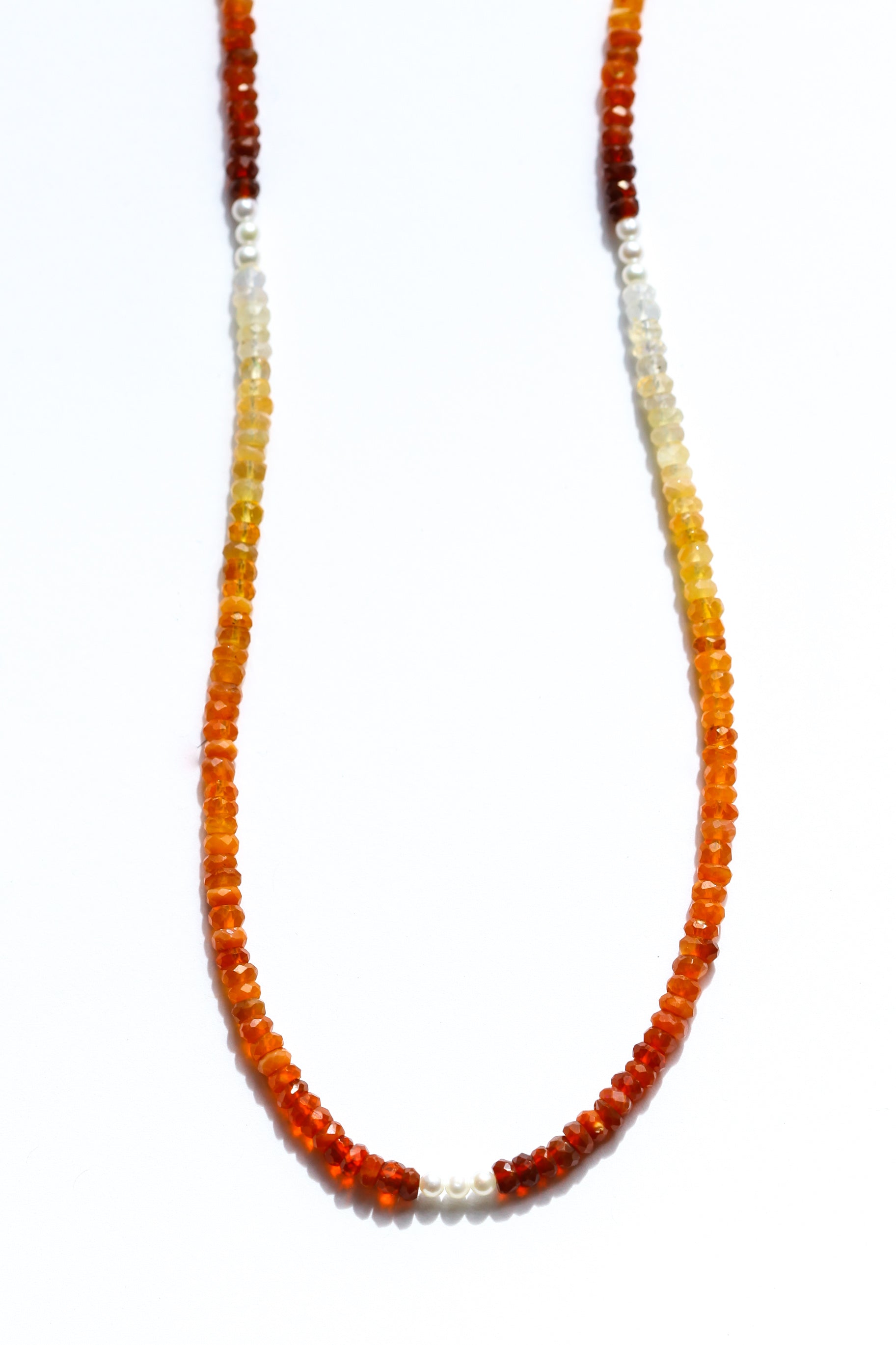 Mexican Fire Opal and Pearl Beaded Necklace- Moon Cycle