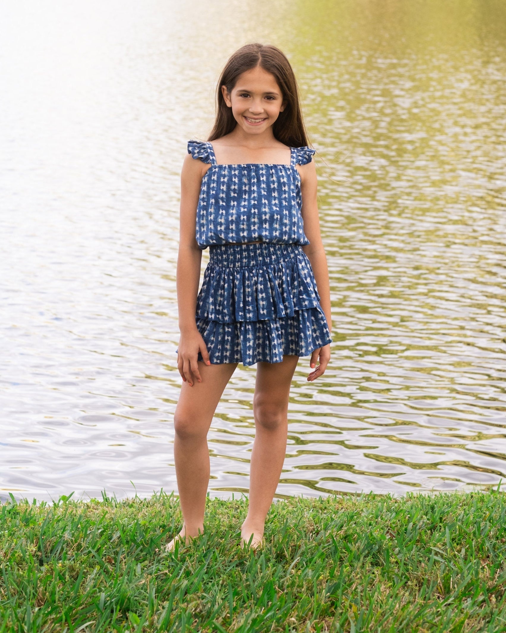Girls Bryn Top & Skirt Set In Denim Tides