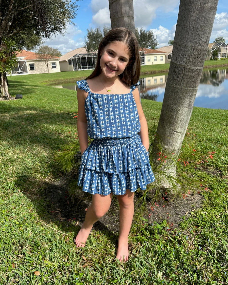 Girls Bryn Top & Skirt Set In Denim Tides
