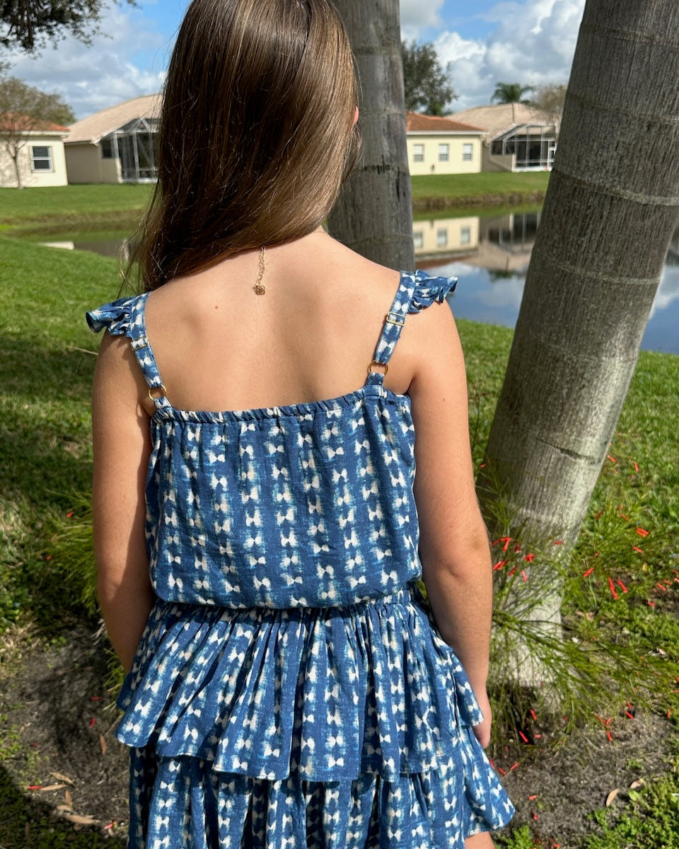 Girls Bryn Top & Skirt Set In Denim Tides