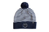 Blue & White Stripe Smiley Pom Pom Hat