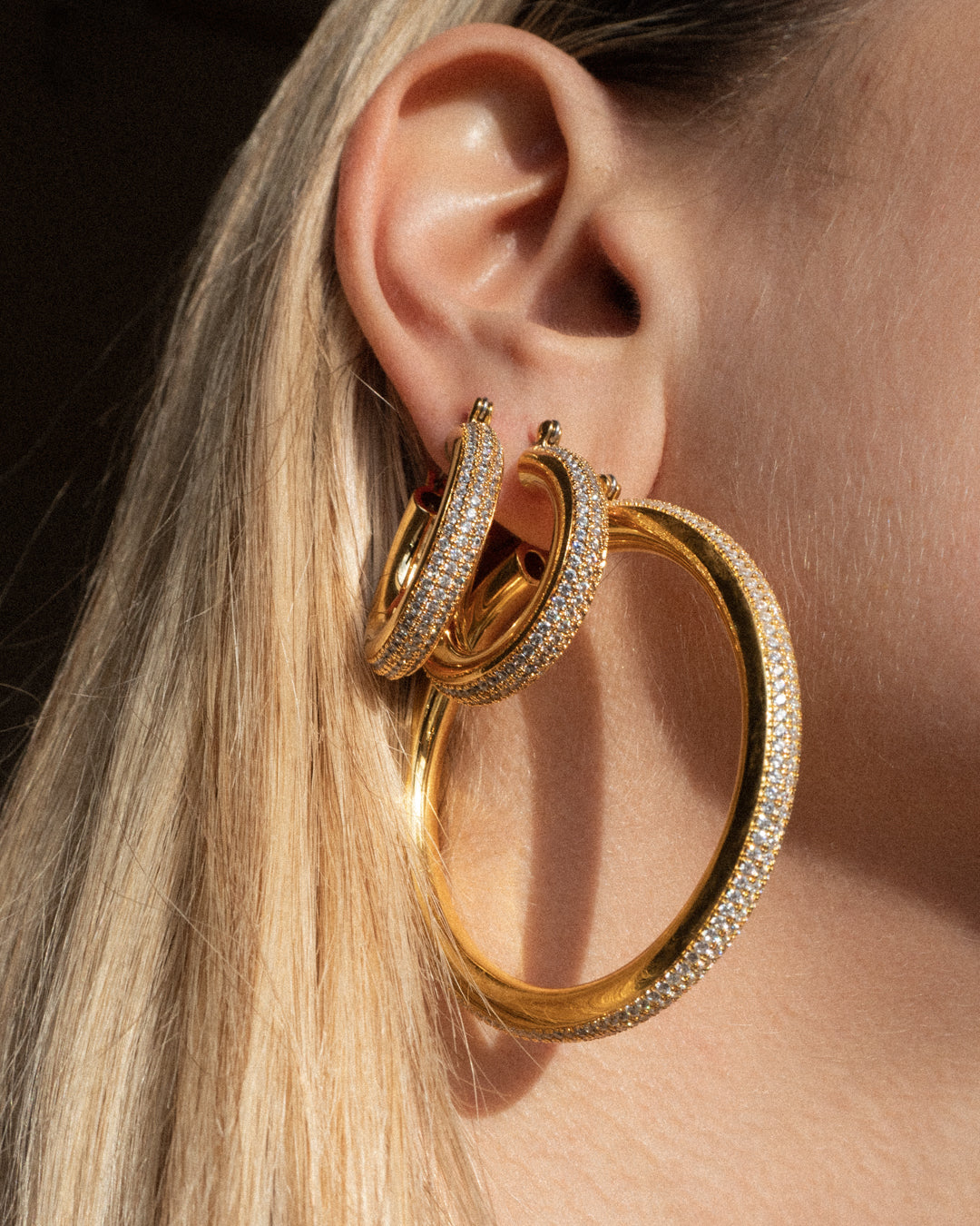 Pave Stripe Amalfi Hoops- Gold