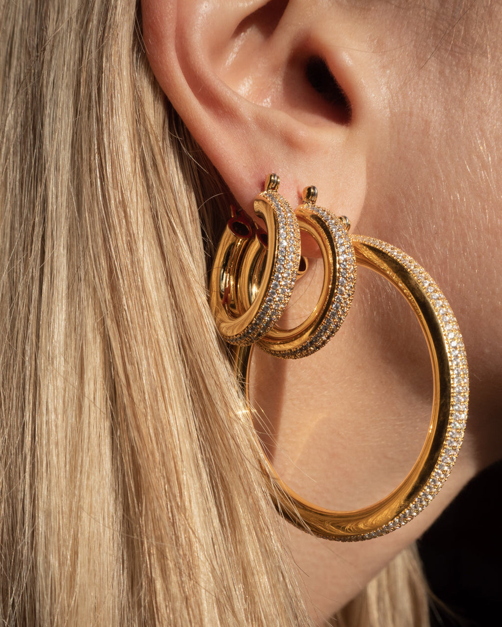 Pave Stripe Amalfi Hoops- Gold