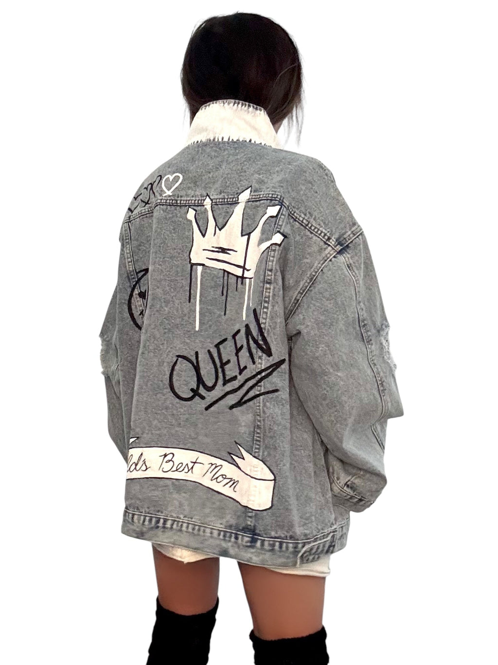 'Queen Mom' Painted Denim Jacket
