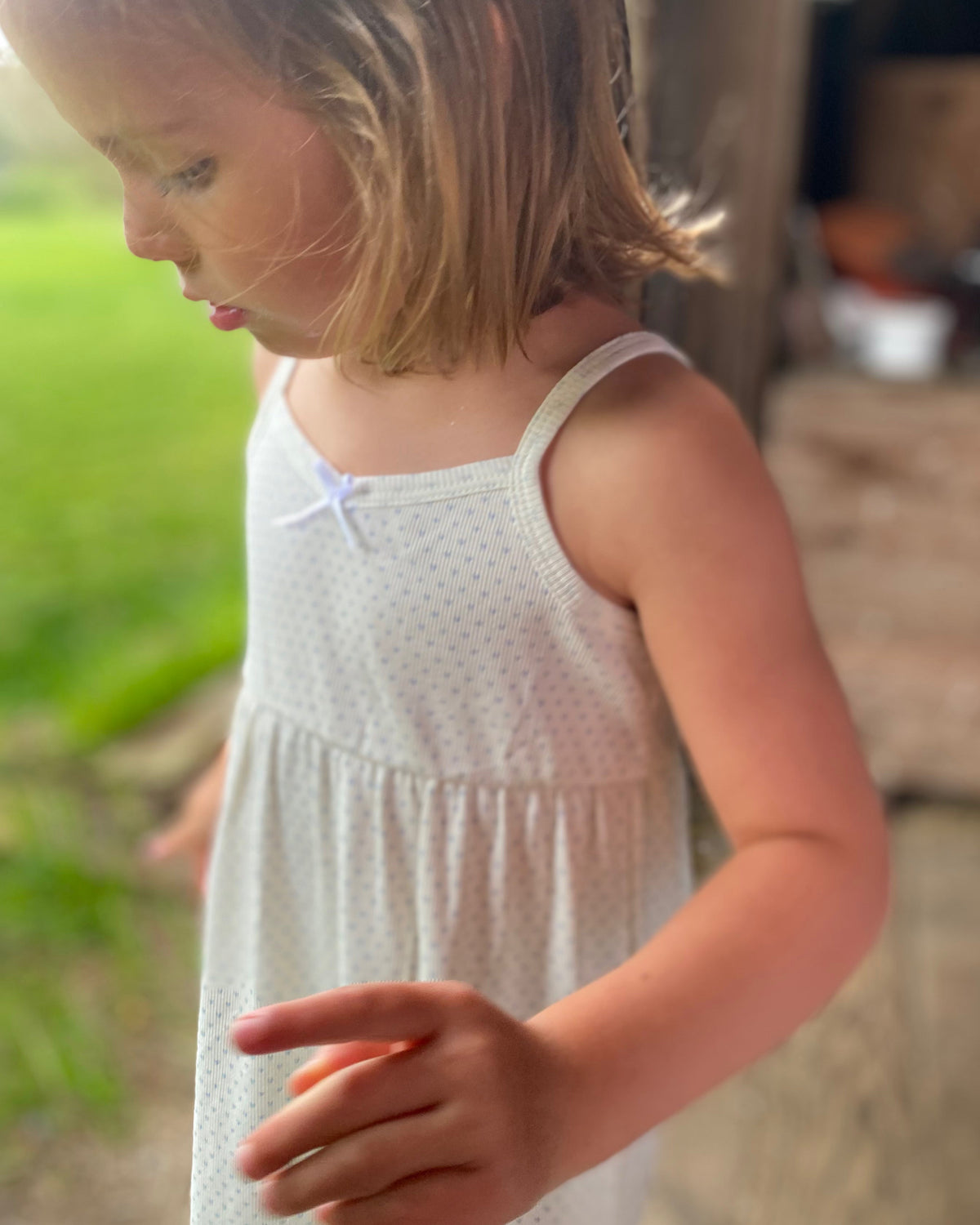 The Organic Rib Dress [Blue Tiny Hearts on Cream]