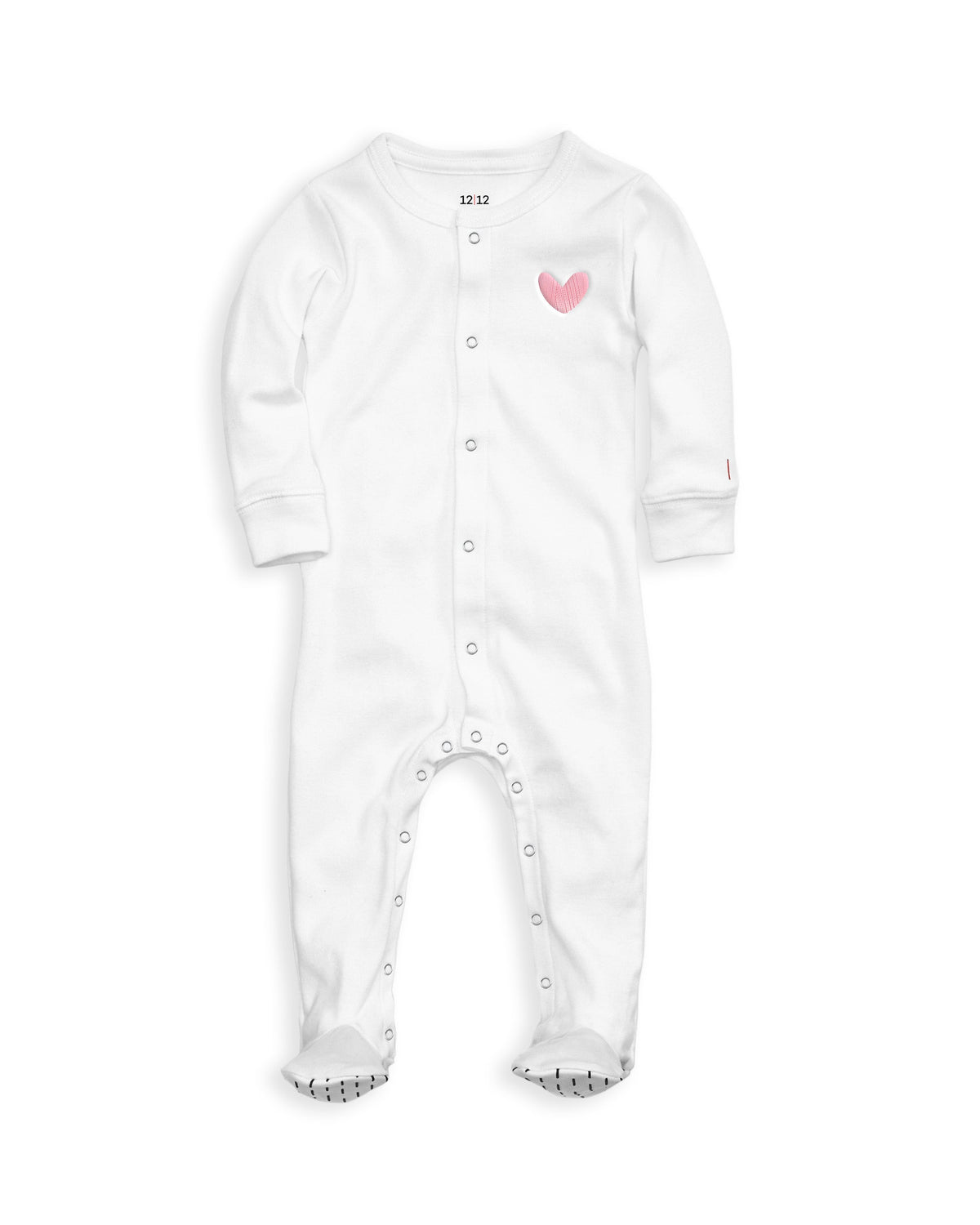 The Organic Snap Footie [White with Pink Heart]