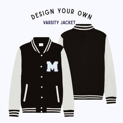 Personalized Adult Sweatshirt Varsity Jacket BLACK/WHITE
