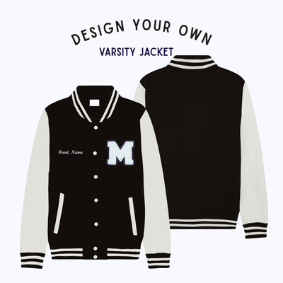 Personalized Adult Sweatshirt Varsity Jacket BLACK/WHITE